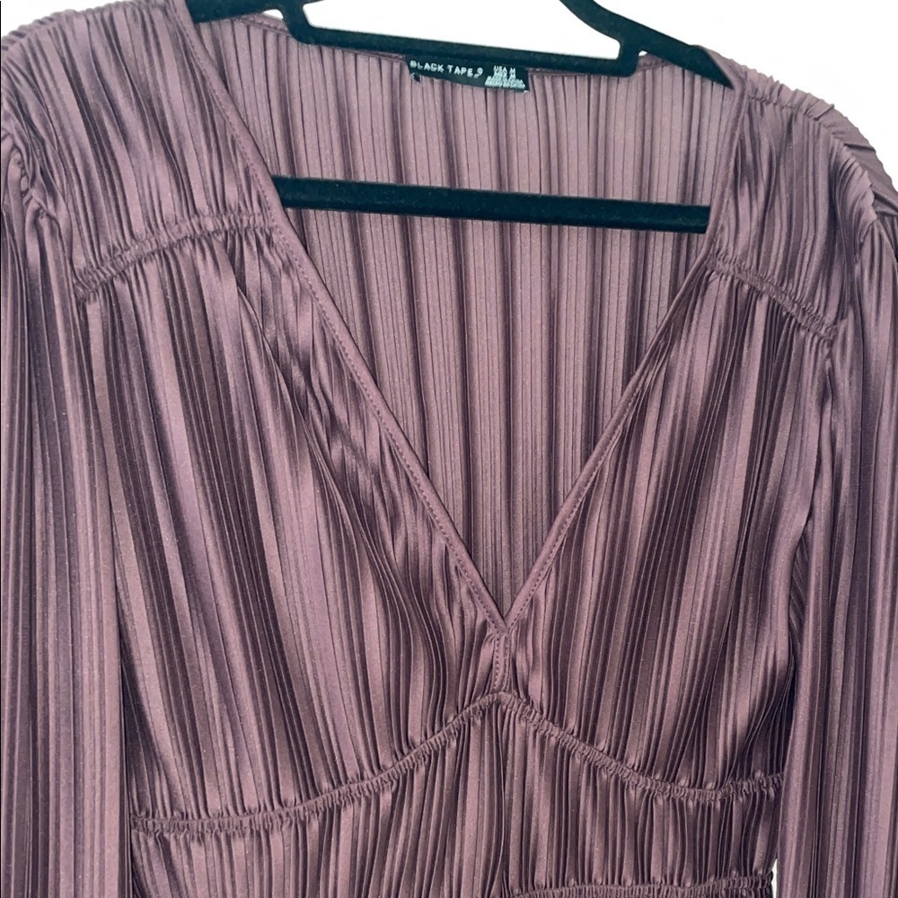 Black Tape Long Sleeve Dress in Rich Burgundy - Picture 3 of 11